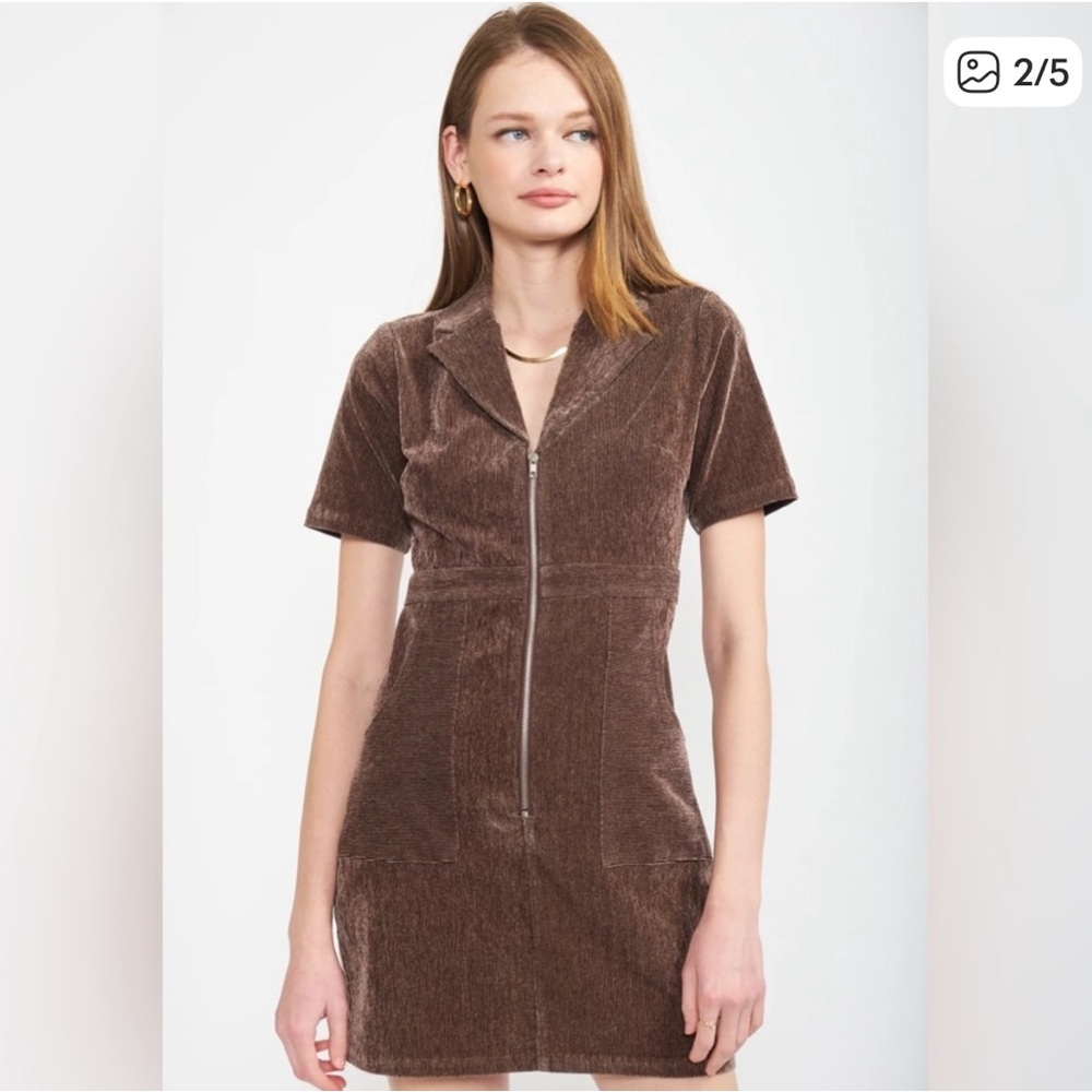 EN SAISON Brown Corduroy Mini Dress